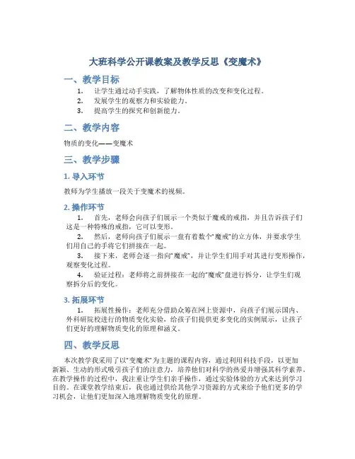 大班科学公开课教案及教学反思《变魔术》