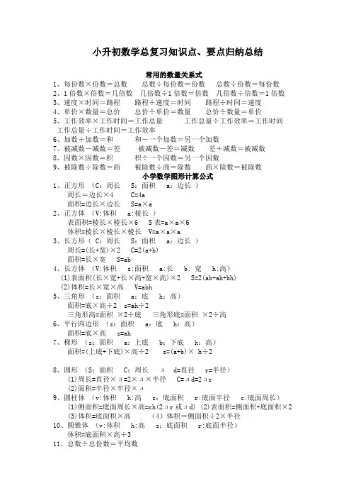 2018新人教版六年级数学总复习知识点归纳