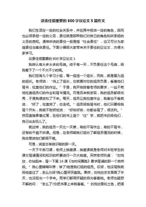 谈责任很重要的800字议论文5篇作文