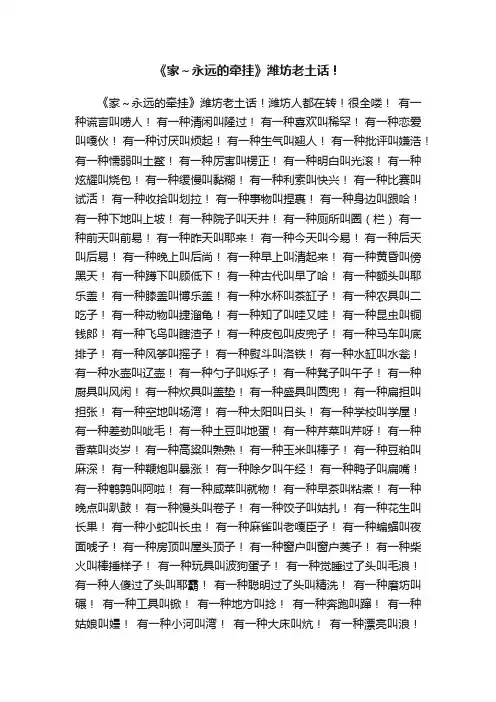 《家～永远的牵挂》潍坊老土话！