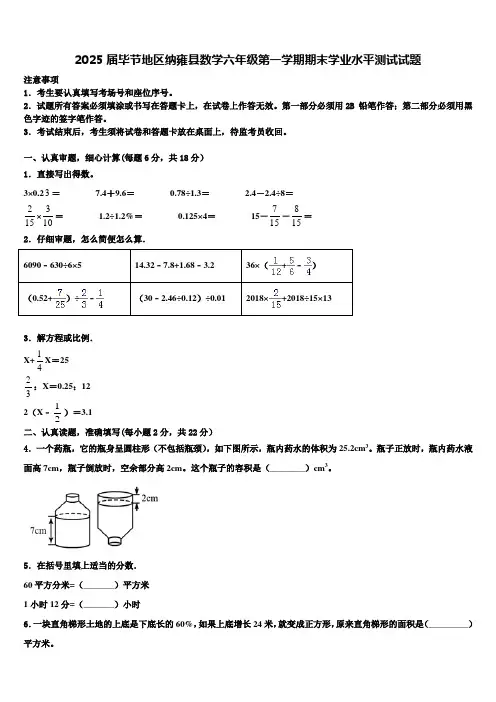 2025届毕节地区纳雍县数学六年级第一学期期末学业水平测试试题含解析