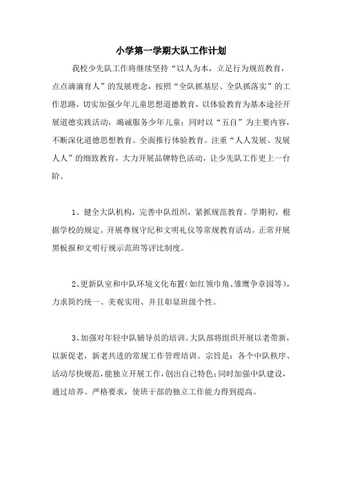 2020年小学第一学期大队工作计划