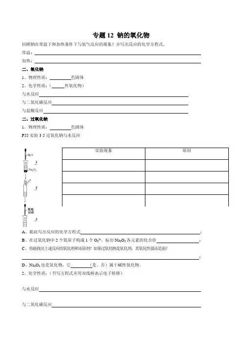 2019年初中升高中化学总复习专题12 钠的氧化物(讲解)-教学案(解析版)