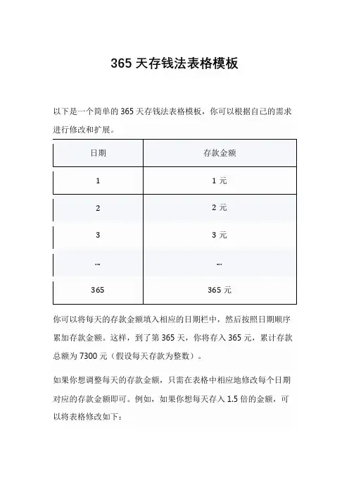 365天存钱法表格模板