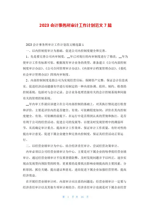 2023会计事务所审计工作计划范文7篇