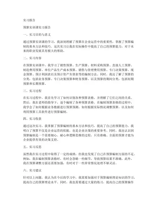 预算实训课实习报告