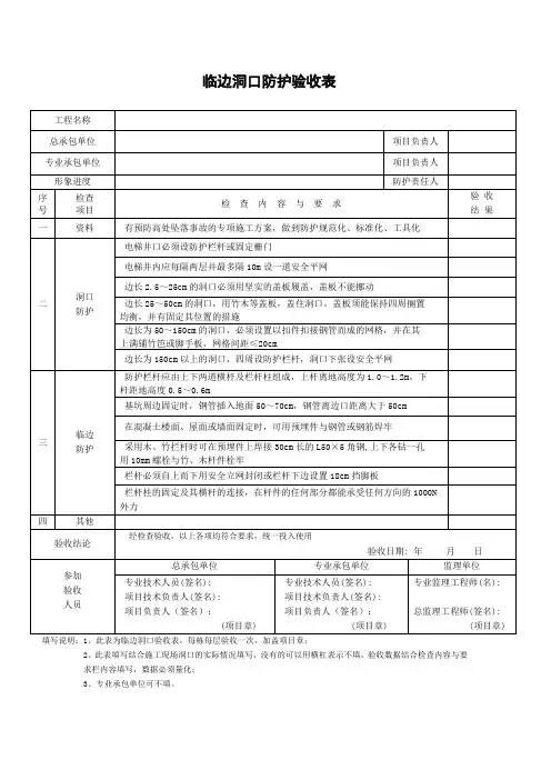 “三宝、四口”防护检查验收表-临边洞口防护验收表