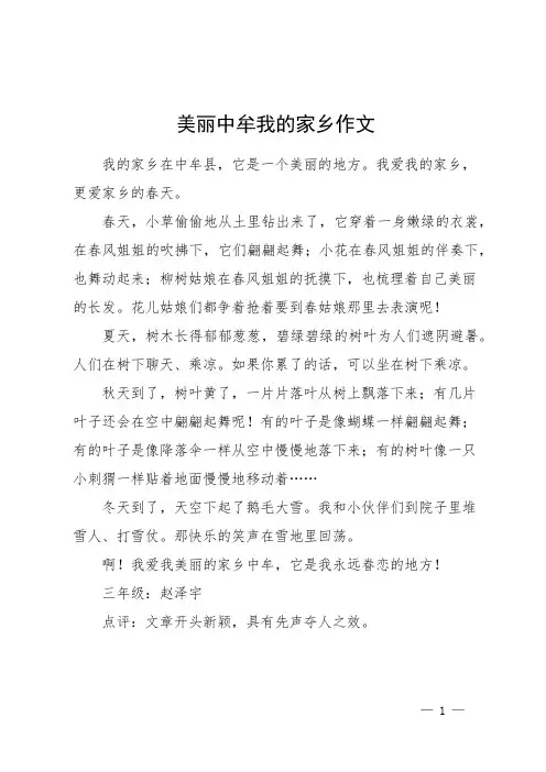 美丽中牟我的家乡作文