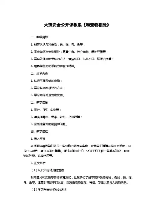大班安全公开课教案《和宠物相处》
