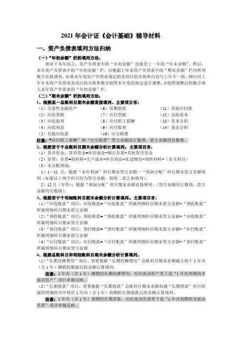 资产负债表“期末数”栏填列方法归纳