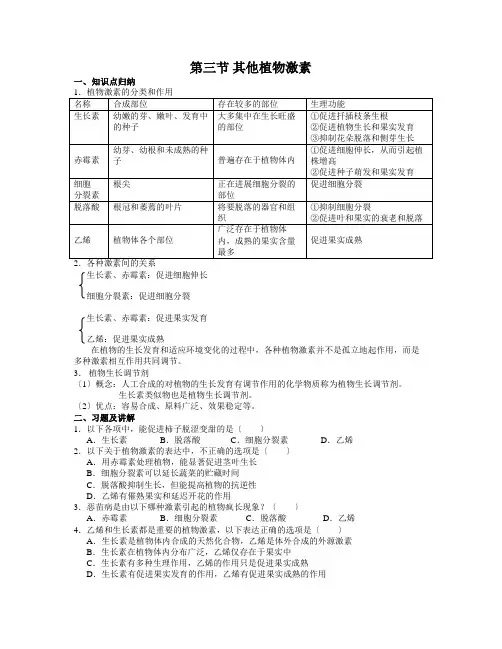 其他植物激素知识点归纳植物激素的分类和作用名称