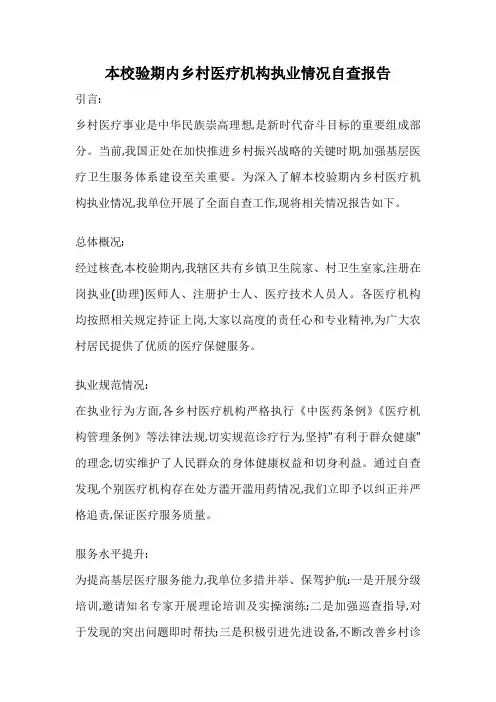 本校验期内乡村医疗机构执业情况自查报告