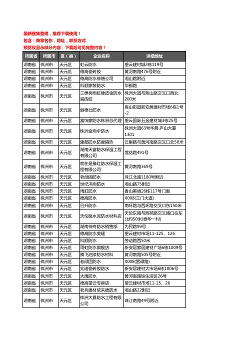 新版湖南省株洲市天元区防水企业公司商家户名录单联系方式地址大全34家