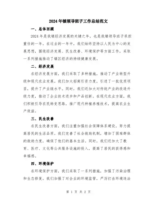 2024年镇领导班子工作总结范文