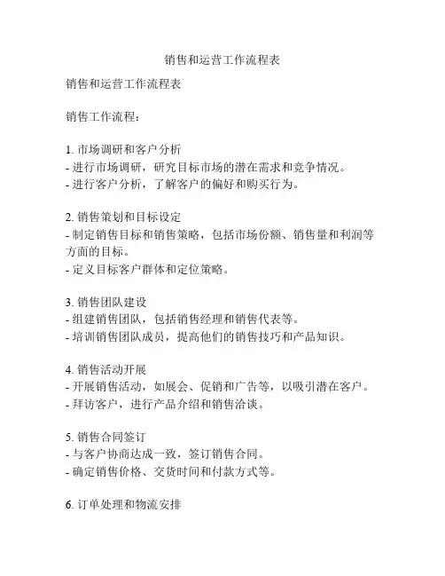 销售和运营工作流程表