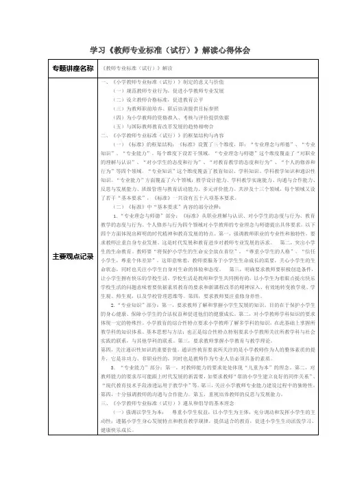 学习《教师专业标准(试行)》解读心得体会