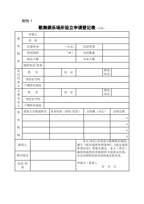 娱乐场所设立申请登记表 (1)