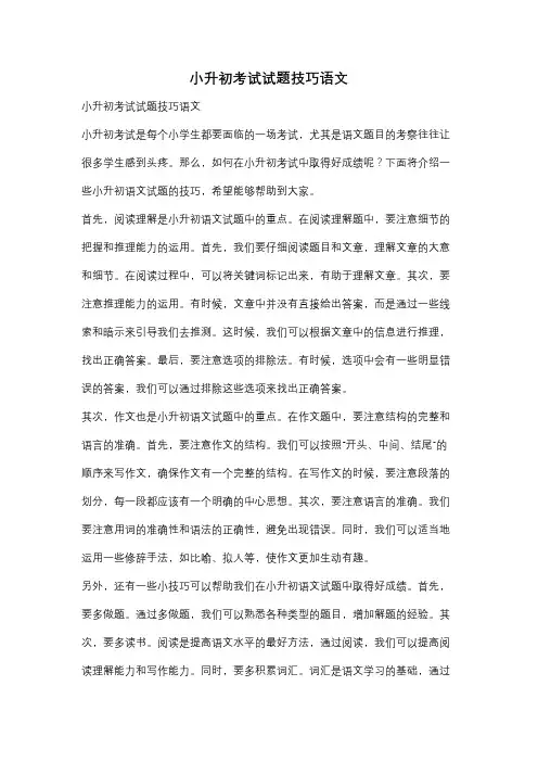 小升初考试试题技巧语文
