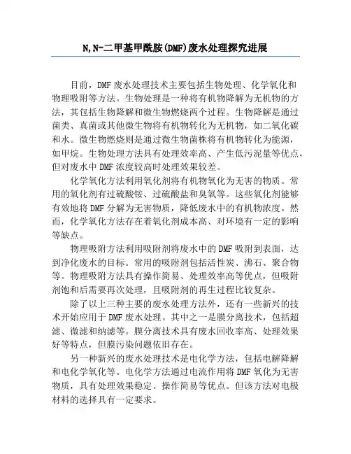 N,N-二甲基甲酰胺(DMF)废水处理研究进展