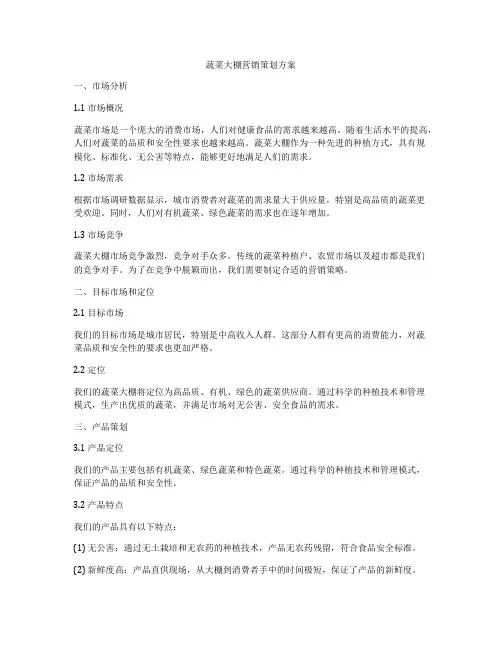 蔬菜大棚营销策划方案