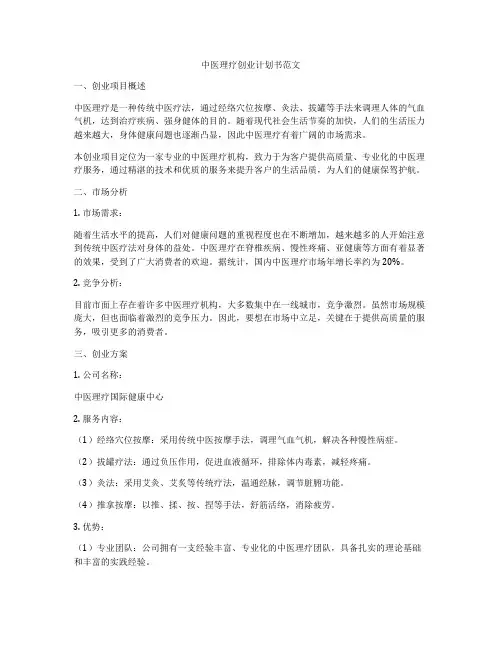中医理疗创业计划书范文