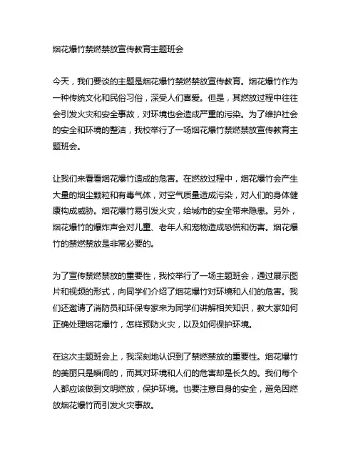 烟花爆竹禁燃禁放宣传教育主题班会