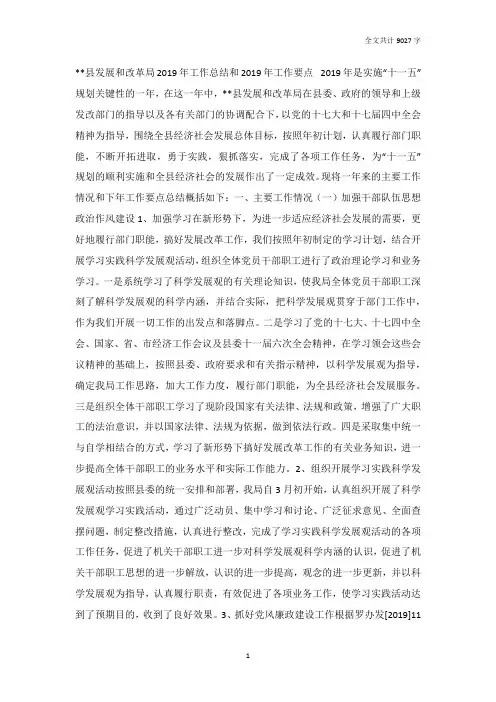 2019年发改局工作总结和2019年工作要点