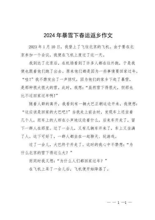 2024年暴雪下春运返乡作文