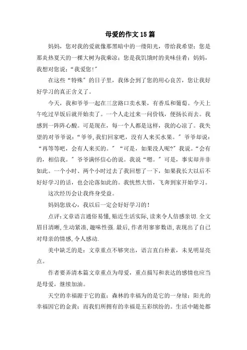 母爱的作文15篇精选
