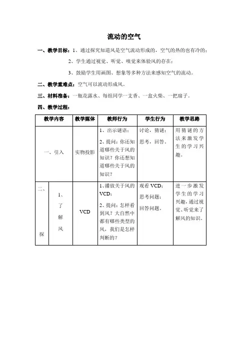 小学科学流动的空气教学设计1