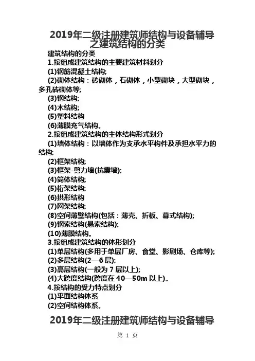 2019年二级注册建筑师结构与设备辅导知识要点7页word文档