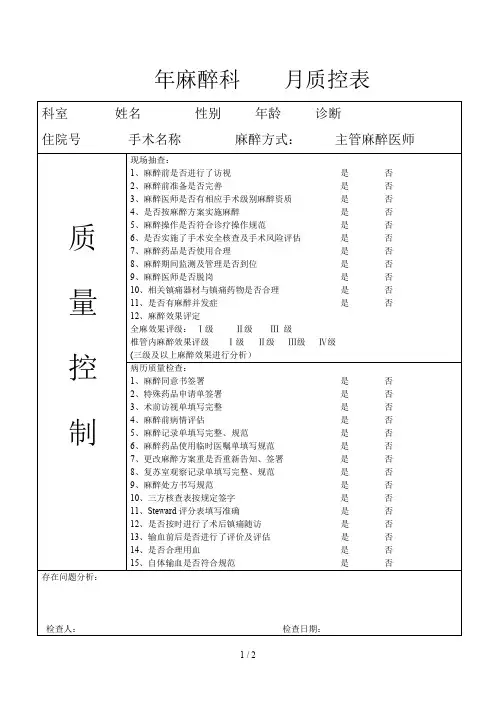 新麻醉科月质控表