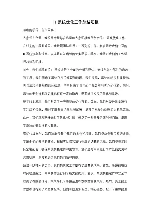IT系统优化工作总结汇报