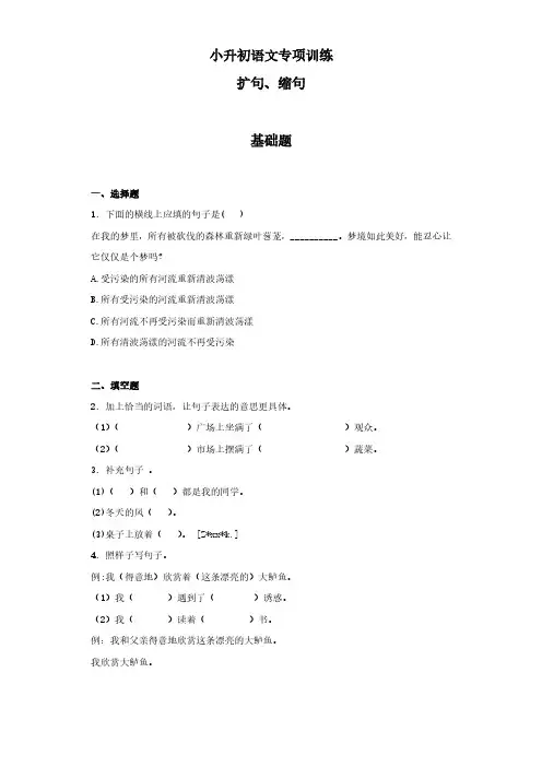 (小升初)小升初语文知识专项训练：4.扩句、缩句及答案解析(124)
