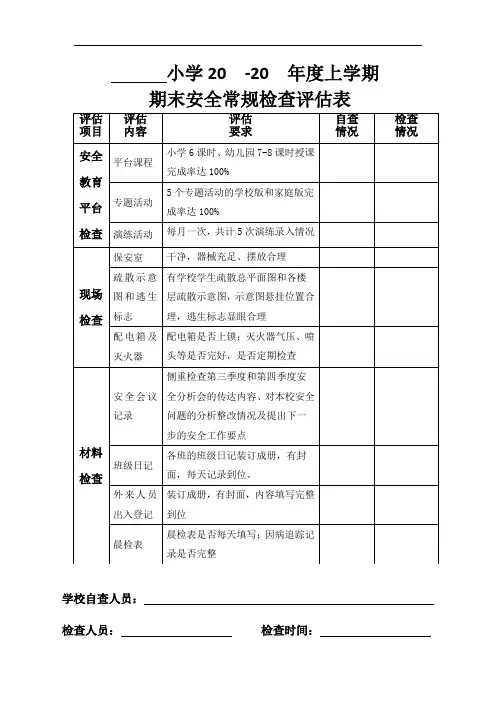 小学期末安全常规检查评估表