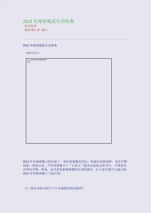 2013央视春晚流行语收集