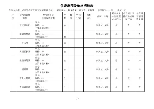 供货范围及价格明细表