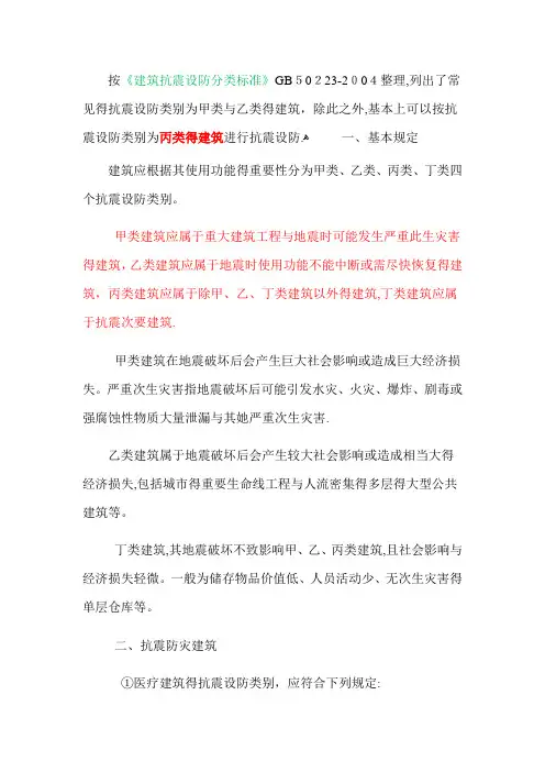 建筑等级划分(甲、乙、丙、丁)