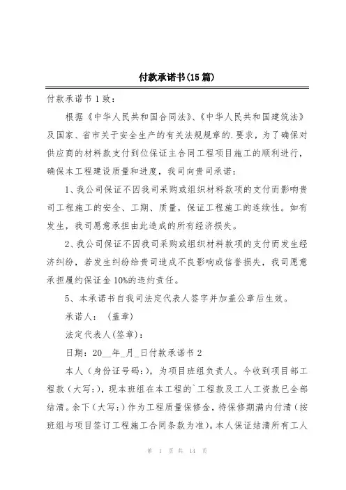 付款承诺书(15篇)
