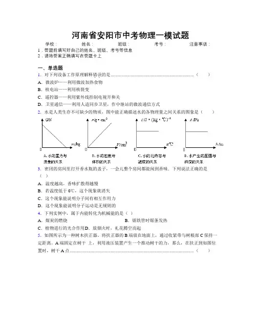 最新河南省安阳市中考物理一模试题附解析