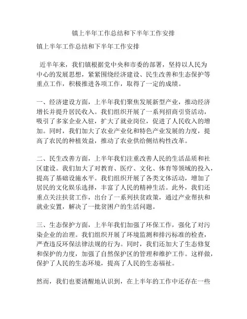 镇上半年工作总结和下半年工作安排