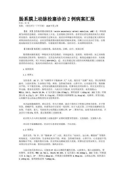 肠系膜上动脉栓塞诊治2例病案汇报
