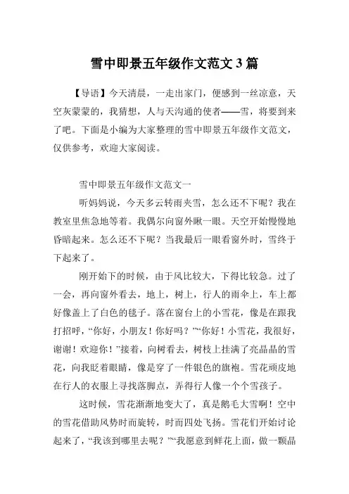 雪中即景五年级作文范文3篇