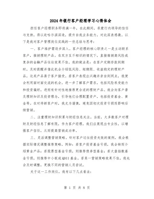 2024年银行客户经理学习心得体会（五篇）