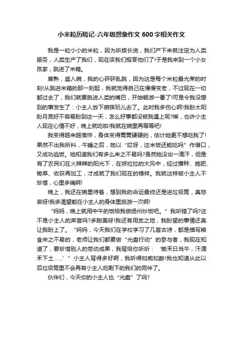 小米粒历险记-六年级想象作文600字相关作文