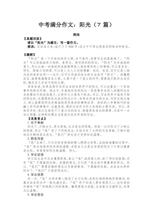 中考满分作文：阳光(7篇)