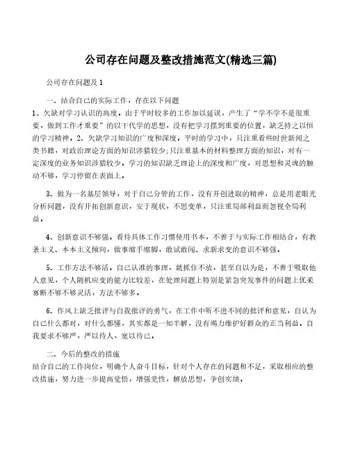 公司存在问题及整改措施范文(精选三篇)