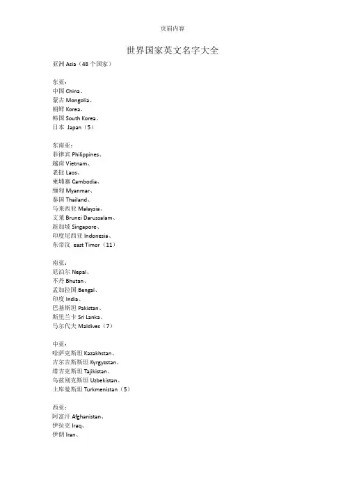 世界国家英文名字大全