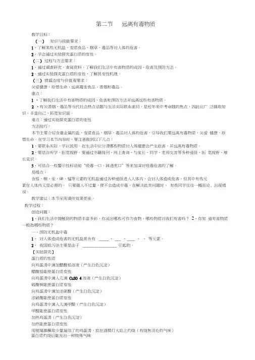 九年级化学下册10.3远离有毒物质教案(新版)鲁教版