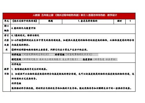 2024年人教鄂教版五年级科学上册 1.壶是怎样传热的(教案)